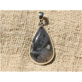 N10 - Pendant Silver 925 and Stone - Dendritic Quartz Drop 37x20mm 