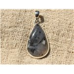 N10 - Pendentif Argent 925 et Pierre - Quartz Dendritique Goutte 37x20mm 