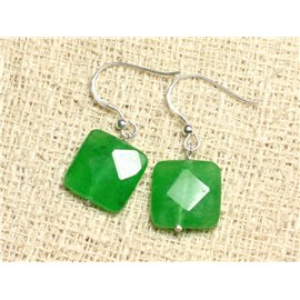 925 Silber- und Steinohrringe - Green Jade Square Facettiert 14mm 