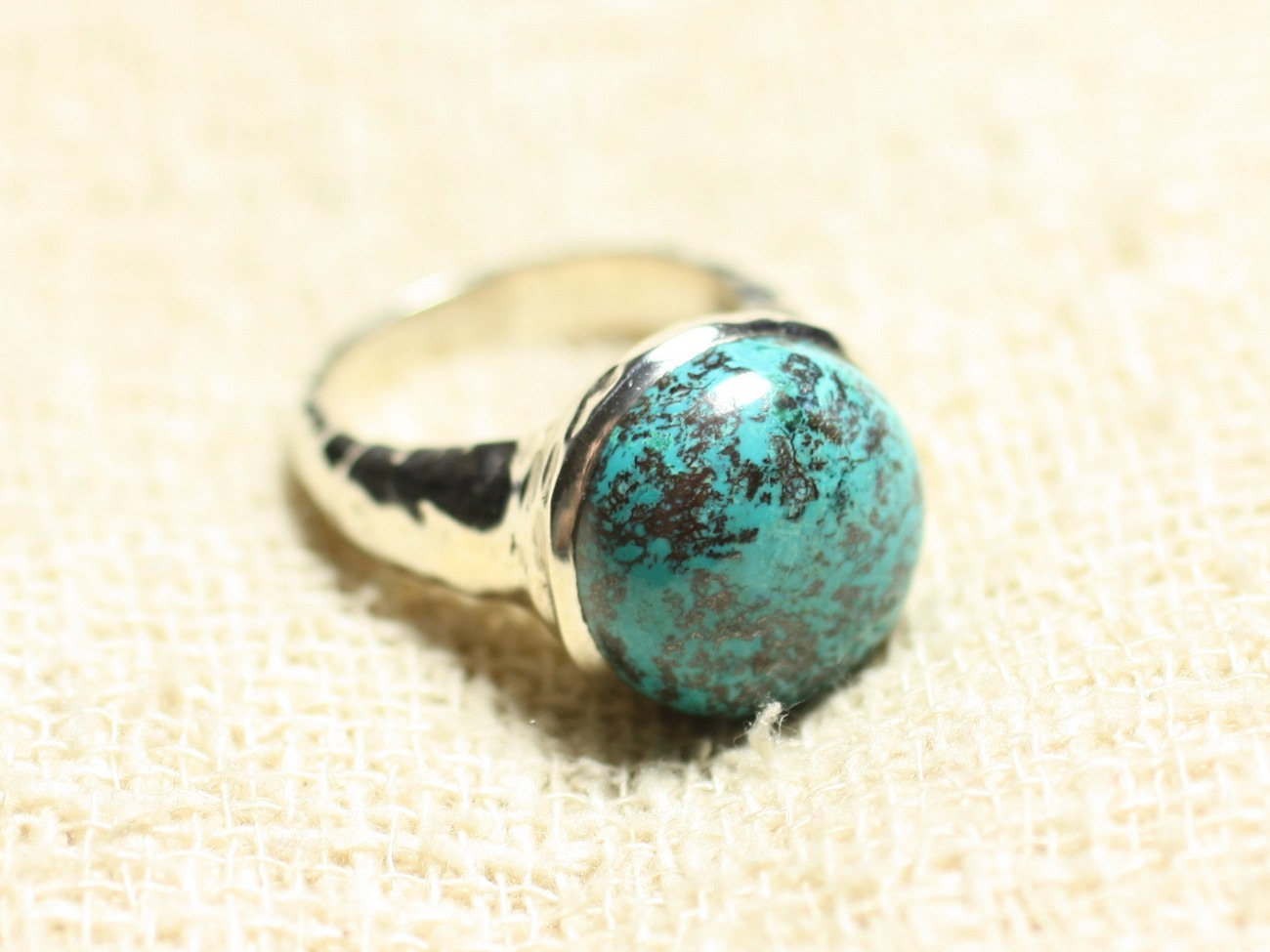 N120 - Bague Argent 925 et Pierre - Azurite Rond 15mm 