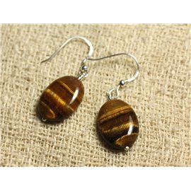 Pendientes de Plata 925 - Ojo de Tigre Ovalado 18x13mm 