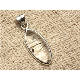 N8 - Pendant Silver 925 and Stone - Quartz Tourmaline Marquise 30x12mm 