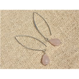 Pendientes de plata y piedra 925 - Gotas facetadas de cuarzo rosa 12x8mm 