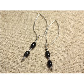 Pendientes Plata 925 Ganchos 40mm - Aceitunas Ojo de Halcón 7x5mm 