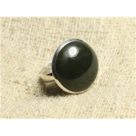 Ring aus 925er Sterlingsilber und Stein - Nephrit-Jade, runde 20 mm, einstellbare Größe 