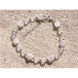 Bracelet Silver 925 and Stone - Rock Crystal Quartz Mat and Crackle 6-7mm 
