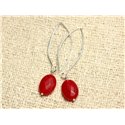 Boucles d'Oreilles Argent 925 et Pierre - Jade Rouge Ovales Facettés 14mm 