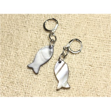 Boucles d'Oreilles Nacre Poissons 23mm Gris 