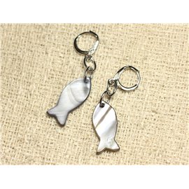 Mother of Pearl Fish Earrings 23mm Gray 