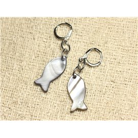 Boucles d'Oreilles Nacre Poissons 23mm Gris  Boucles d'Oreilles Nacre Poissons 23mm Gris