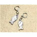 Boucles d'Oreilles Nacre Poissons 23mm Gris 