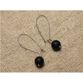Stenen oorbellen - mat zwarte onyx 10 mm 