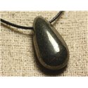 Collier Pendentif en Pierre - Pyrite dorée Goutte 40x20mm 