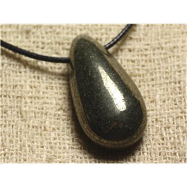 Stone Pendant Necklace - Golden Pyrite Drop 40x20mm 