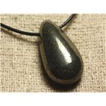 Collier Pendentif Pierre - Pyrite Goutte 40mm or doré