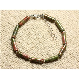 Bracciale Argento 925 e pietra semipreziosa - Unakite Tubes 13mm 