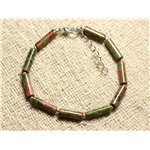 Bracelet Argent 925 et Pierre semi précieuse - Unakite Tubes 13mm 