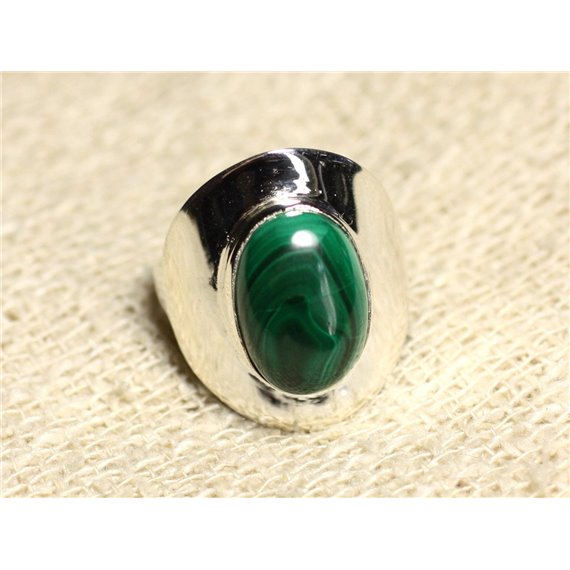 N124 - Bague Argent 925 et Pierre - Malachite Ovale 14x10mm 