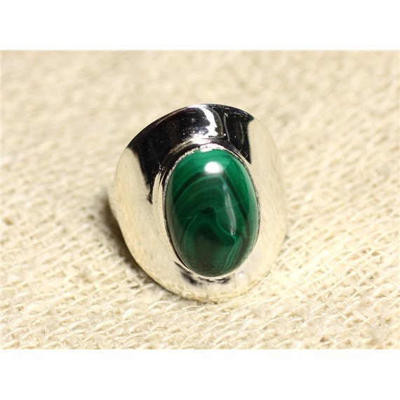 N124 - Bague Argent 925 et Pierre - Malachite Ovale 14x10mm 