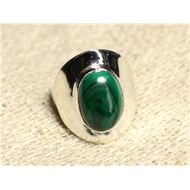 N124 - 925 Silver and Stone Ring - Malachite Oval 14x10mm 