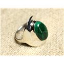 N124 - Bague Argent 925 et Pierre - Malachite Ovale 14x10mm 