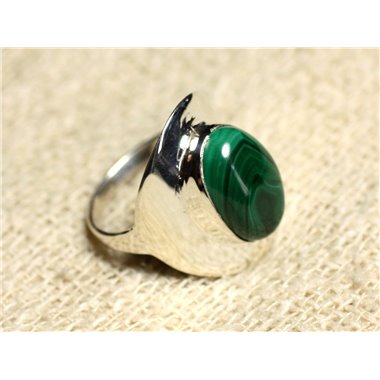 N124 - Bague Argent 925 et Pierre - Malachite Ovale 14x10mm 