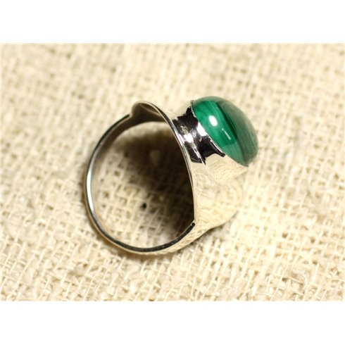 N124 - Bague Argent 925 et Pierre - Malachite Ovale 14x10mm
