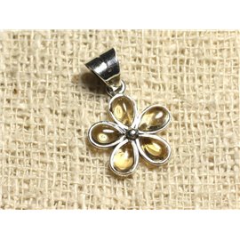 925 Sterling Silver Flower Pendant 16mm and Stone - Citrine 