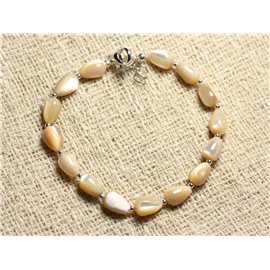 Pulsera Plata 925 Gotas Nácar 9x6mm Beige Iridiscente 