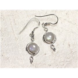 BO213 - 925 Silver and Moonstone Round Spiral 30mm Earrings 