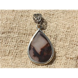 N9 - Pendant Silver 925 and Stone - Dendritic Quartz Drop 35x22mm 