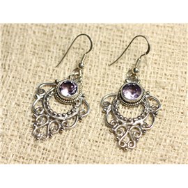 BO204 - Earrings 925 Silver and 30mm Faceted Amethyst Arabesque Stone 