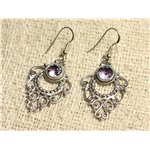 BO204 - Boucles d'Oreilles Argent 925 et Pierre 30mm Arabesques Améthyste Facettée 