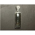 n50 - Pendentif Argent 925 et Pierre - Obsidienne Arc en Ciel Oeil Céleste Rectangle 36x14mm 