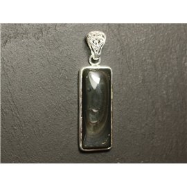 n50 - 925 Silver Pendant and Stone - Rainbow Obsidian Celestial Eye Rectangle 36x14mm 