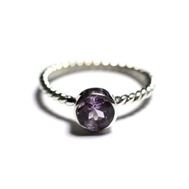 N231 - 925 Sterling Silver and Stone Ring - Faceted Amethyst 6mm Twist ring 