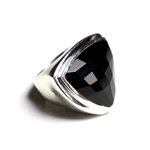 N347 - Bague Argent 925 et Pierre - Onyx Noir Triangle Facetté 21mm