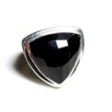 N347 - Bague Argent 925 et Pierre - Onyx Noir Triangle Facetté 21mm