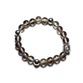 Buddha bracelet and semi precious stone - Smoky Quartz 8mm 
