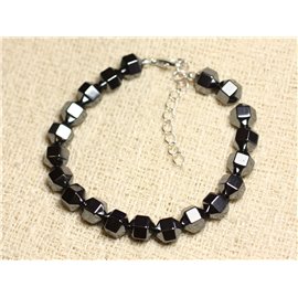 Bracelet Silver 925 and Stone - Hematite Faceted Balls 8mm 