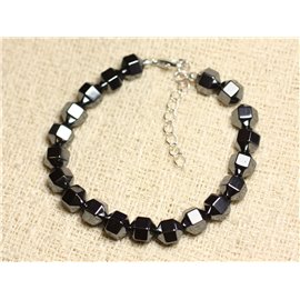 Pulsera Plata 925 y Piedra - Bolas Hematites Facetadas 8mm 