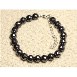 Bracelet Argent 925 et Pierre - Hématite Boules Facettées 8mm  Bracelet Argent 925 et Pierre - Hématite Boules Facettées 8mm