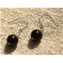 Boucles d'Oreilles Argent 925 et Obsidienne Noire 10mm 