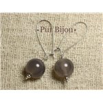 Boucles d'Oreilles Pierre Semi précieuse - Agate Grise 16mm