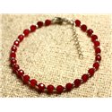 Bracelet Argent 925 et Pierre - Jade Rouge Facettée 4mm 