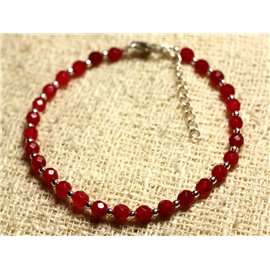 Bracciale in Argento 925 e Pietra - Giada Rossa Sfaccettata 4mm 