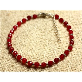 Bracelet Silver 925 and Stone - Faceted Red Jade 4mm 