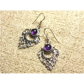 BO204 - 925 Silber Ohrringe 30mm - Amethyst Rund 6mm 