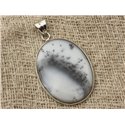 n20 - Pendentif Argent 925 et Agate Dendritique Ovale 36x28mm 