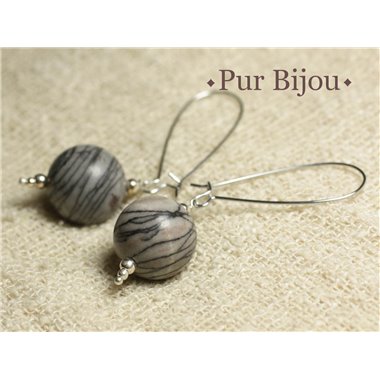 Boucles d'Oreilles Pierre Semi précieuse - Jaspe Zèbre 16mm